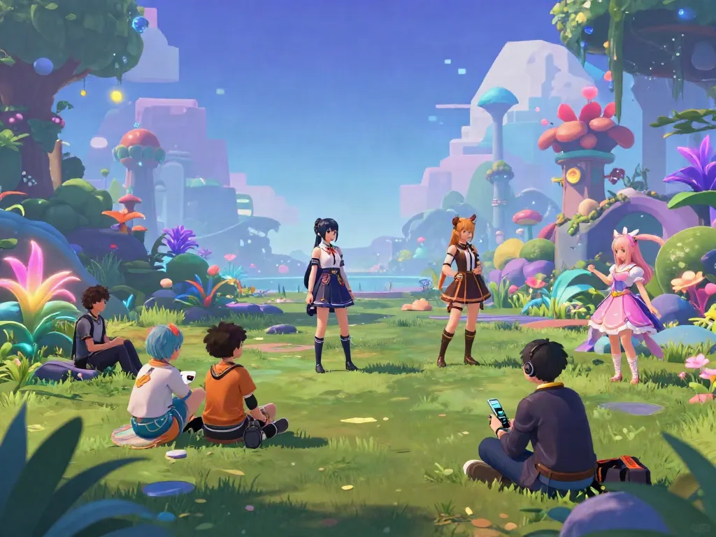 Characters in a vibrant virtual world showcasing futa AI interactions and creativity.